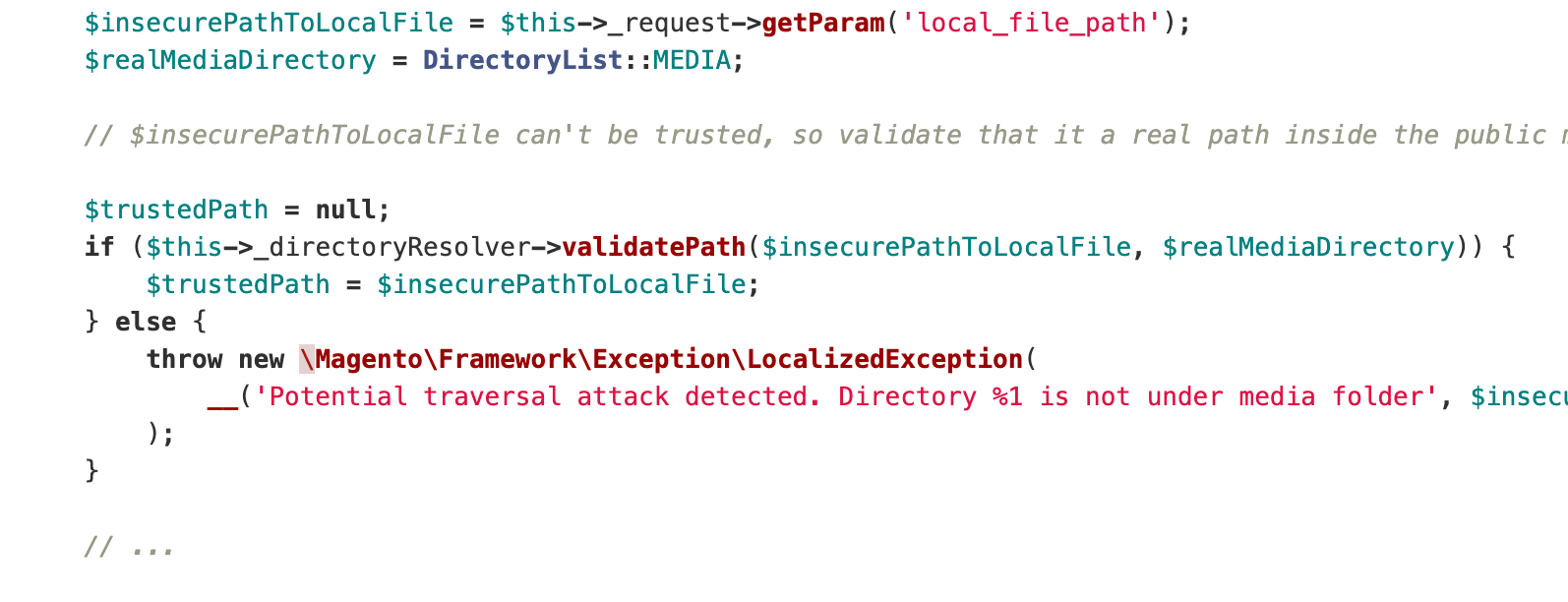 Prevent traversal attacks in Magento 2